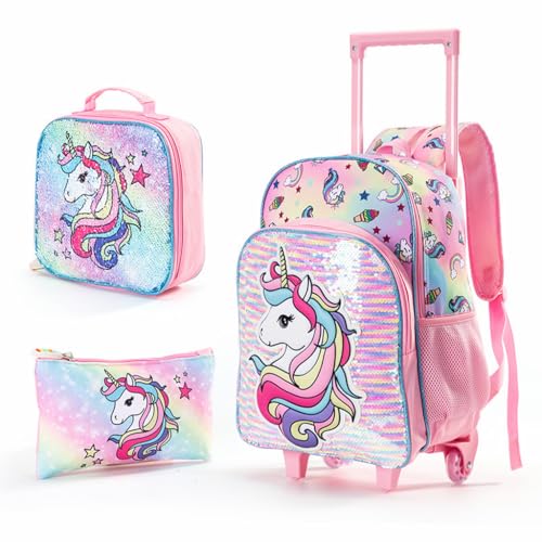 Climberty® Rolling Backpack for Girls, Roller Wheels Kids Bookbag - Wheeled Suitcase Elementary Sequin School Bag Climberty® Rolling Backpack for Girls, Roller Wheels Kids Bookbag - Wheeled Suitcase Elementary Sequin School Bag